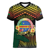 Personalised Tafea Day Women V-Neck T-Shirt Vanuatu Provinces Polynesian Pattern LT14 Female Black - Polynesian Pride