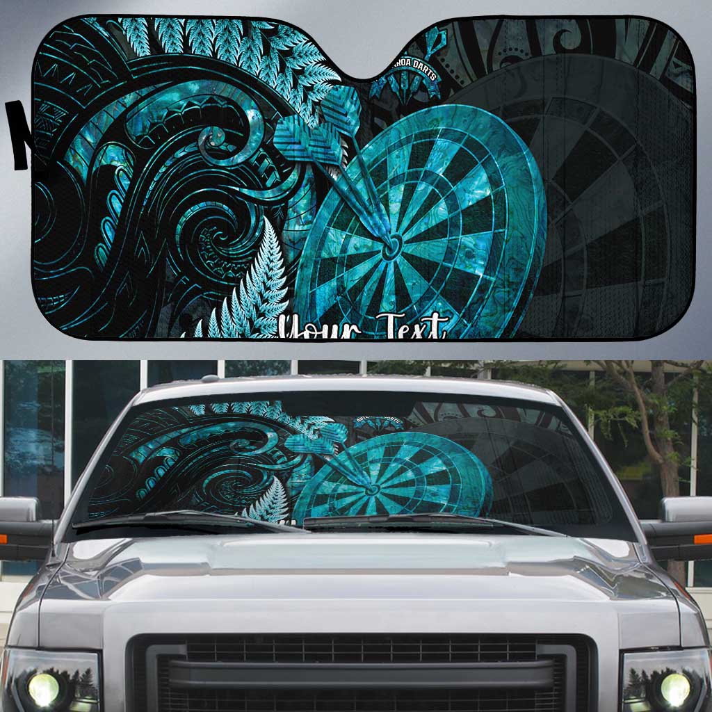 Personalised New Zealand Darts Auto Sun Shade Happiness Is A Tight Threesome Maori Paua Shell LT14 Turquoise - Polynesian Pride