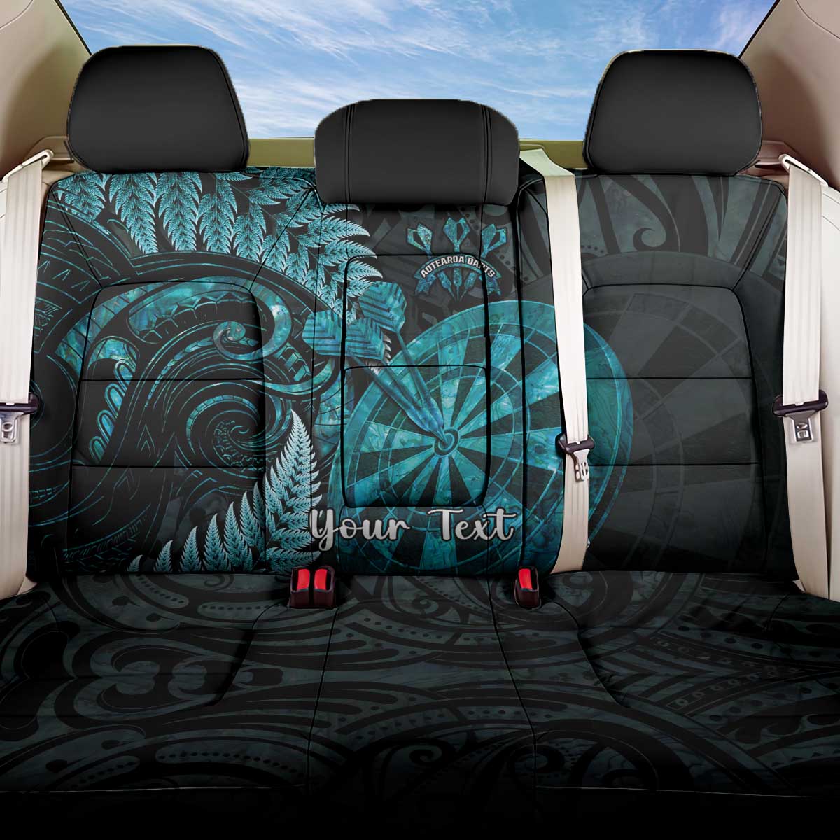 Personalised New Zealand Darts Back Car Seat Cover Happiness Is A Tight Threesome Maori Paua Shell LT14 One Size Turquoise - Polynesian Pride