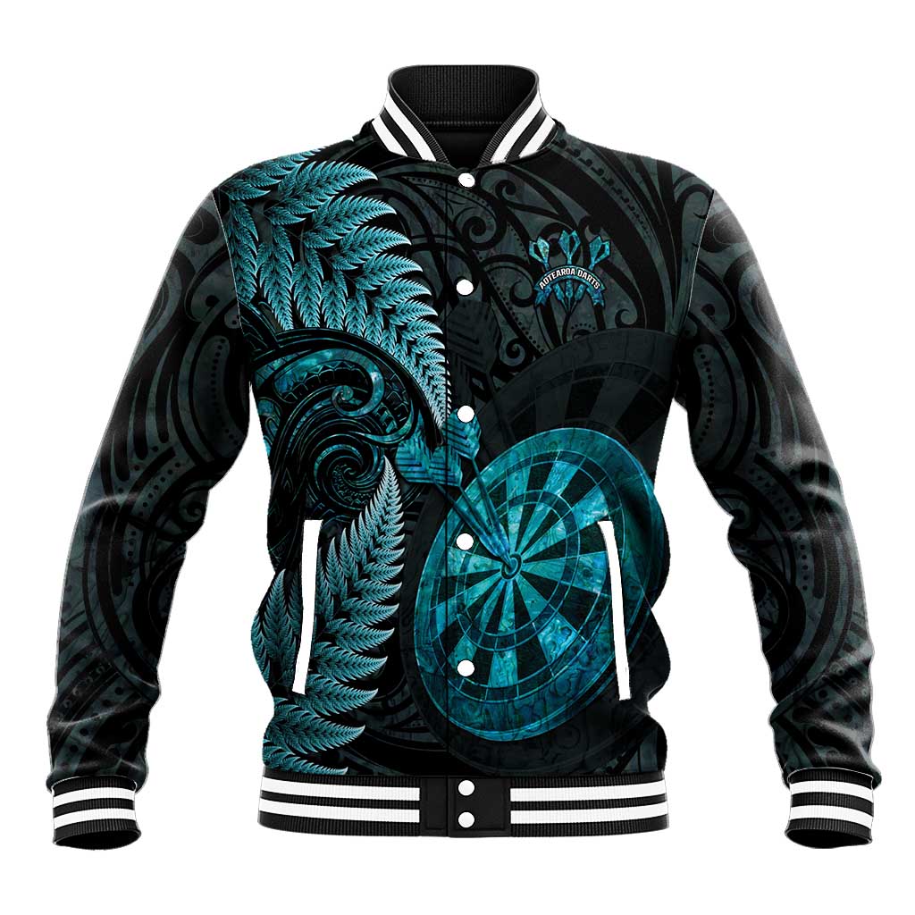 Personalised New Zealand Darts Baseball Jacket Happiness Is A Tight Threesome Maori Paua Shell LT14 Unisex Turquoise - Polynesian Pride