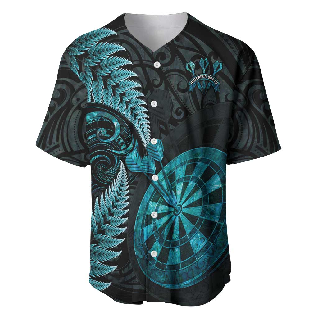 Personalised New Zealand Darts Baseball Jersey Happiness Is A Tight Threesome Maori Paua Shell LT14 Turquoise - Polynesian Pride