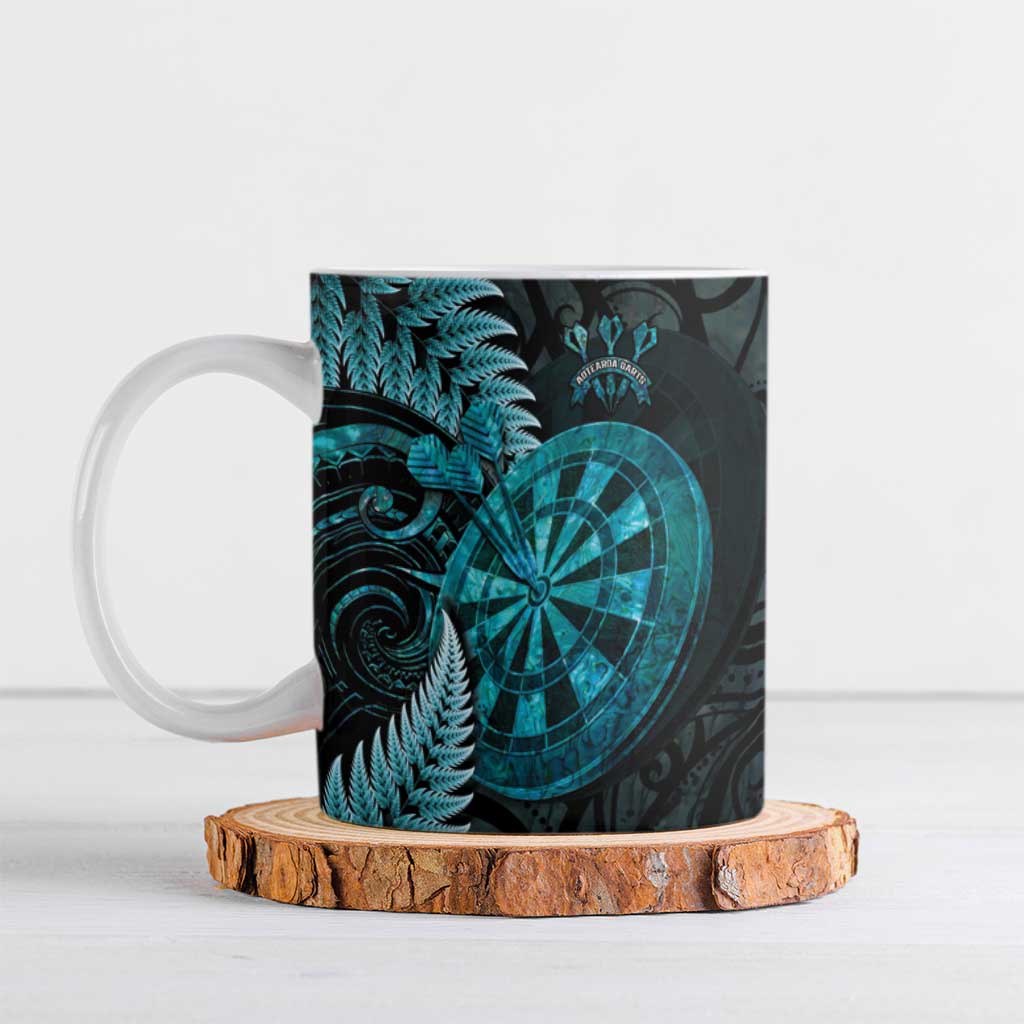 Personalised New Zealand Darts Ceramic Mug Happiness Is A Tight Threesome Maori Paua Shell LT14 Turquoise - Polynesian Pride
