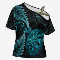 Personalised New Zealand Darts Cross Shoulder Shirt Happiness Is A Tight Threesome Maori Paua Shell LT14 Female Turquoise - Polynesian Pride