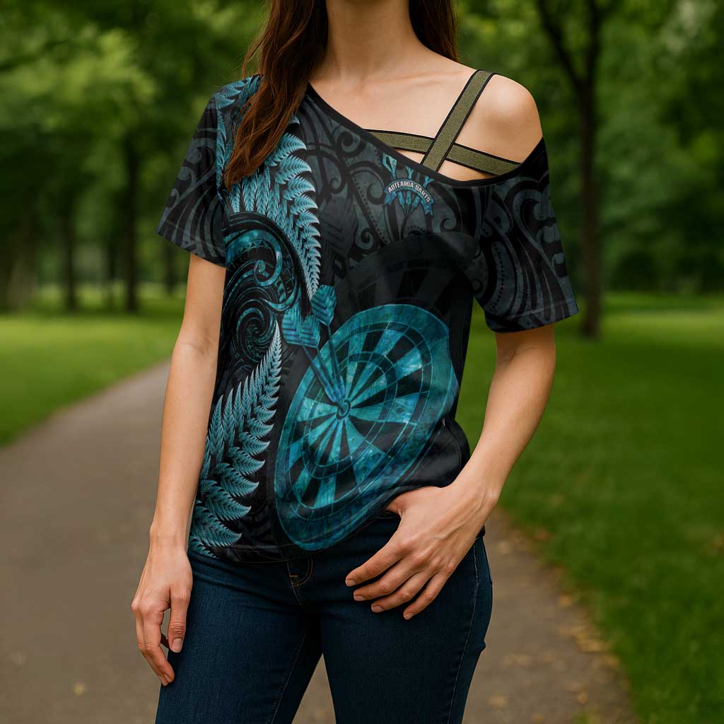 Personalised New Zealand Darts Cross Shoulder Shirt Happiness Is A Tight Threesome Maori Paua Shell LT14 - Polynesian Pride