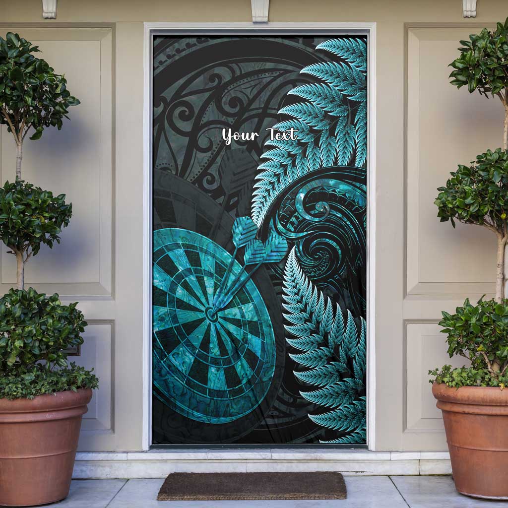 Personalised New Zealand Darts Door Cover Happiness Is A Tight Threesome Maori Paua Shell LT14 Turquoise - Polynesian Pride