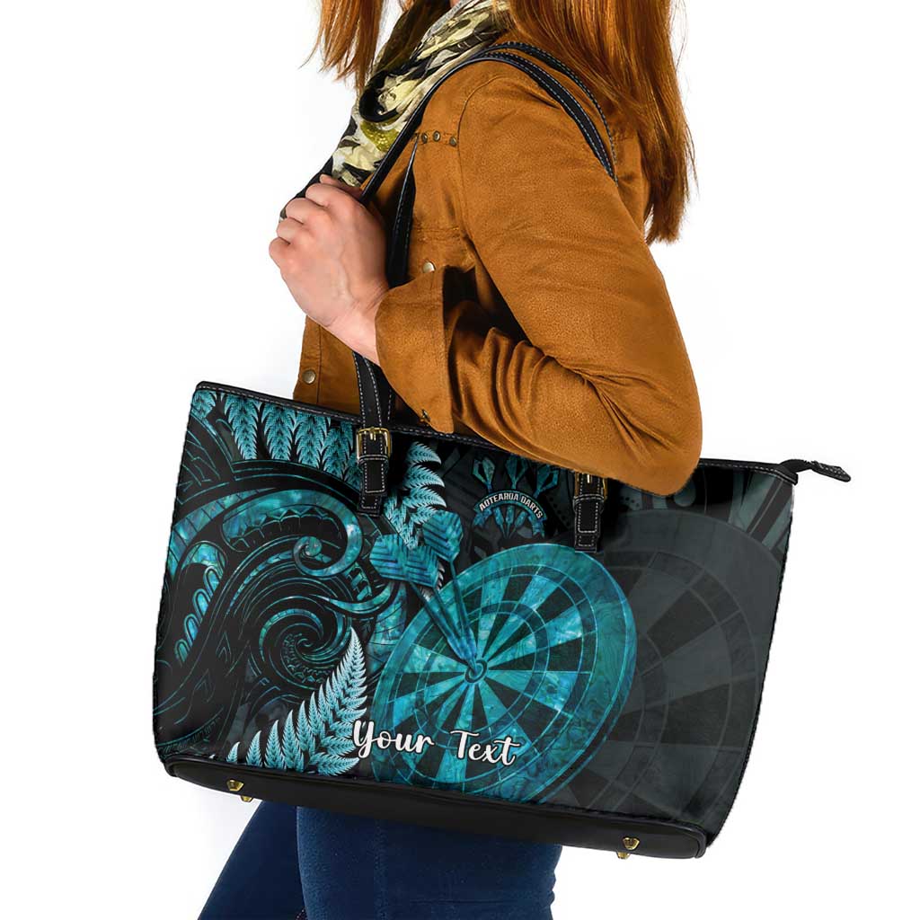 Personalised New Zealand Darts Leather Tote Bag Happiness Is A Tight Threesome Maori Paua Shell LT14 Turquoise - Polynesian Pride