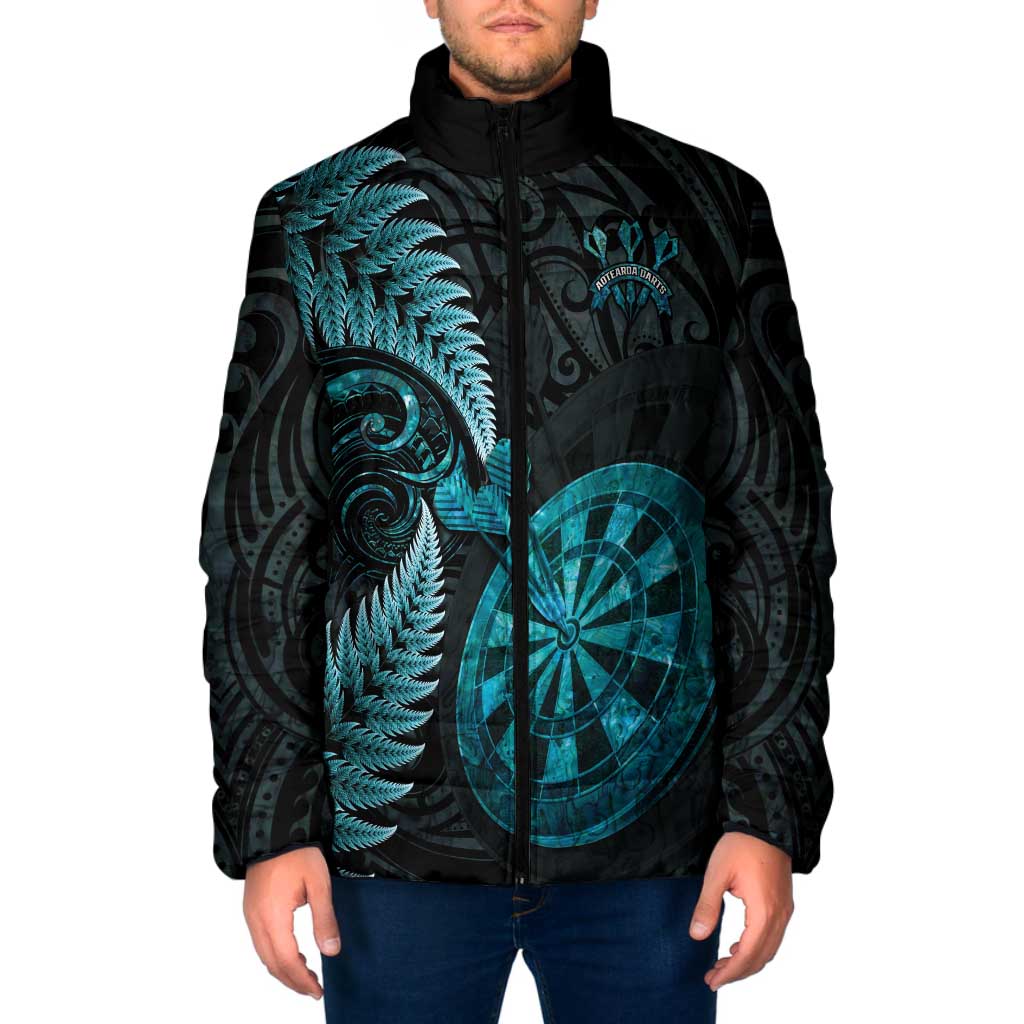 Personalised New Zealand Darts Padded Jacket Happiness Is A Tight Threesome Maori Paua Shell LT14 Men Turquoise - Polynesian Pride
