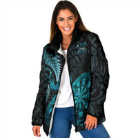 Personalised New Zealand Darts Padded Jacket Happiness Is A Tight Threesome Maori Paua Shell LT14 Women Turquoise - Polynesian Pride