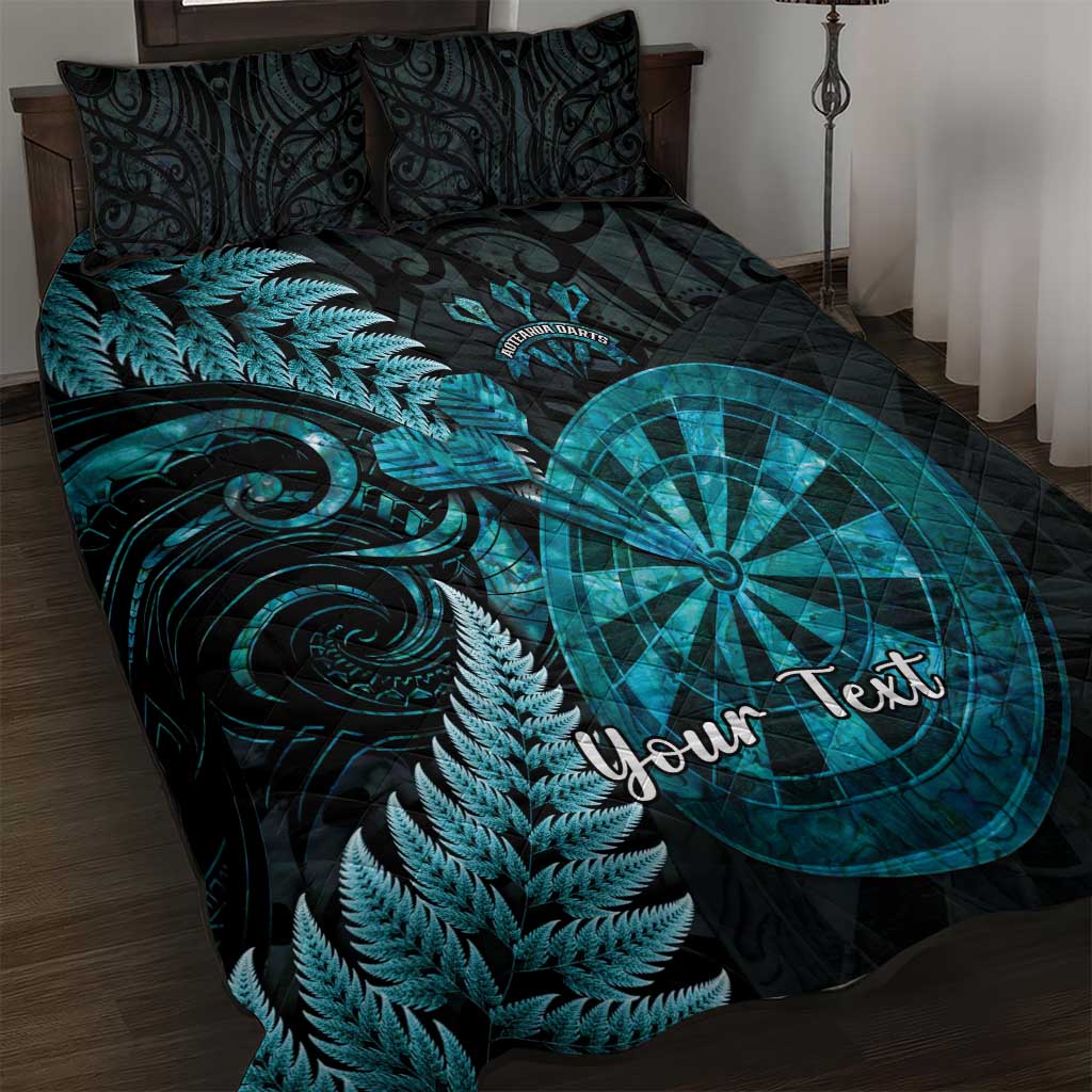 Personalised New Zealand Darts Quilt Bed Set Happiness Is A Tight Threesome Maori Paua Shell LT14 Turquoise - Polynesian Pride