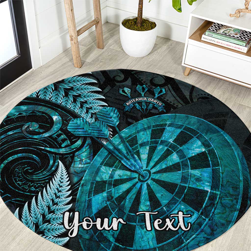 Personalised New Zealand Darts Round Carpet Happiness Is A Tight Threesome Maori Paua Shell LT14 Turquoise - Polynesian Pride