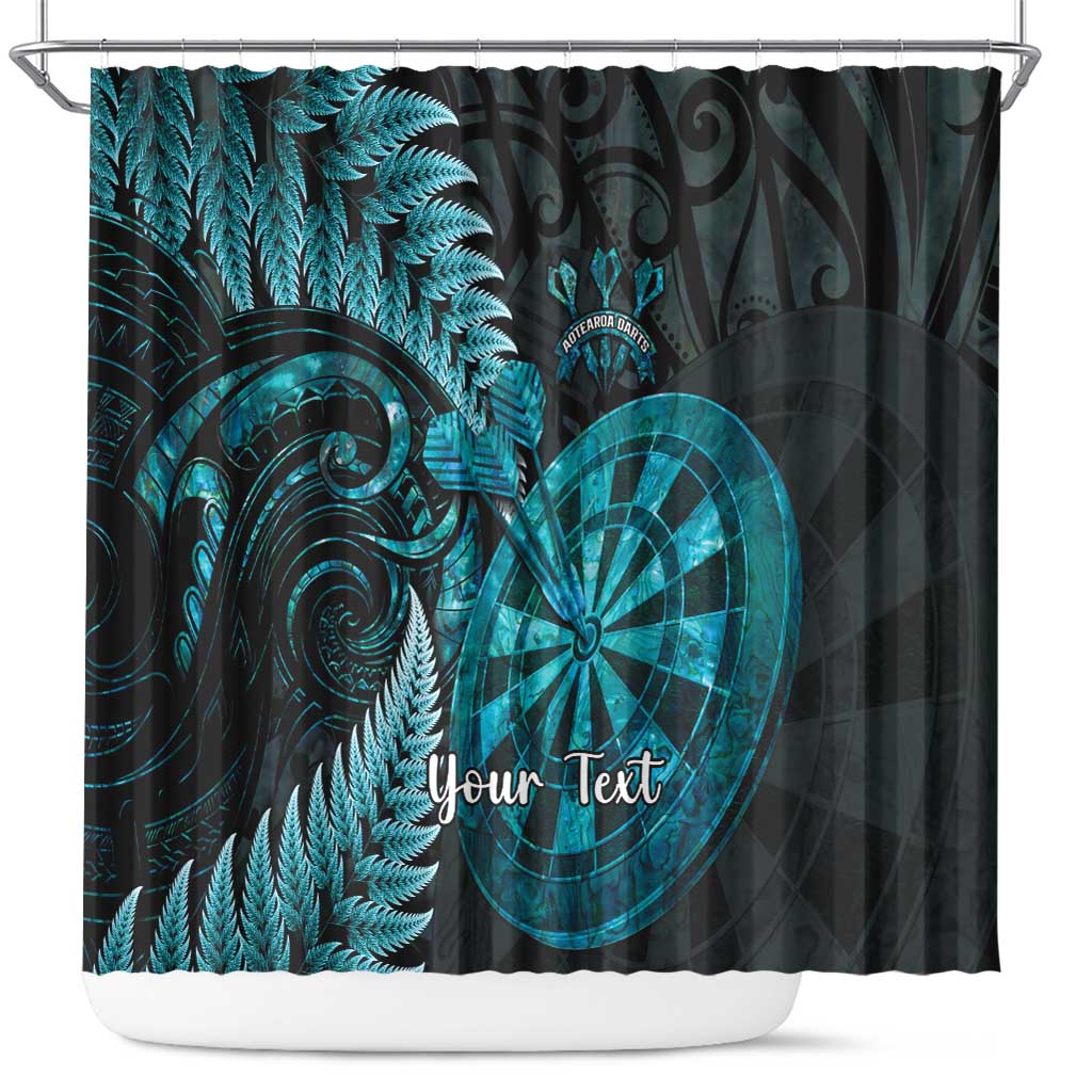Personalised New Zealand Darts Shower Curtain Happiness Is A Tight Threesome Maori Paua Shell LT14 Turquoise - Polynesian Pride