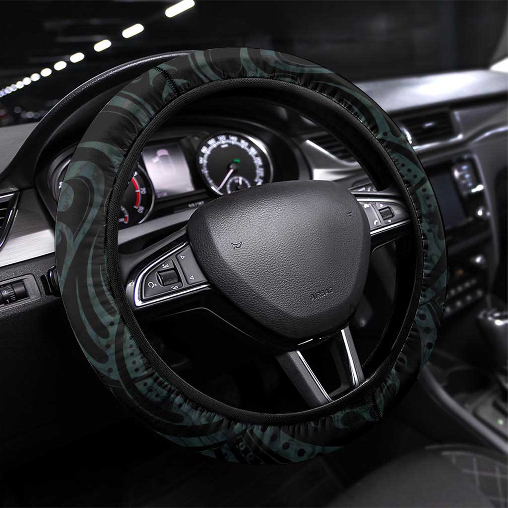 New Zealand Darts Steering Wheel Cover Happiness Is A Tight Threesome Maori Paua Shell LT14 Universal Fit Turquoise - Polynesian Pride