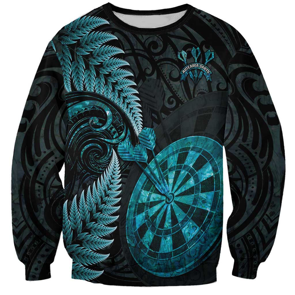 Personalised New Zealand Darts Sweatshirt Happiness Is A Tight Threesome Maori Paua Shell LT14 Unisex Turquoise - Polynesian Pride