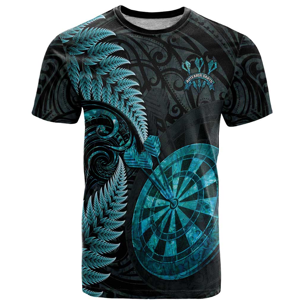 Personalised New Zealand Darts T Shirt Happiness Is A Tight Threesome Maori Paua Shell LT14 Turquoise - Polynesian Pride