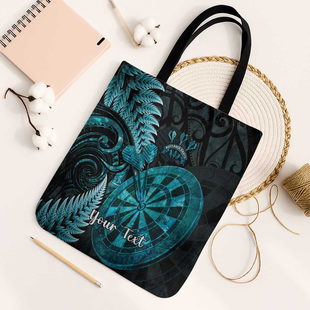 Personalised New Zealand Darts Tote Bag Happiness Is A Tight Threesome Maori Paua Shell LT14 Black Strap One Size Turquoise - Polynesian Pride