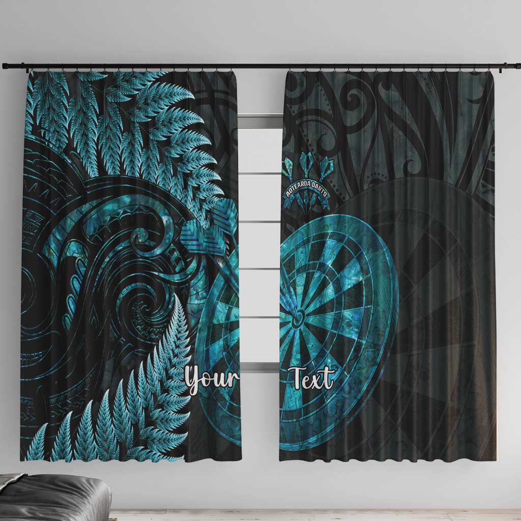 Personalised New Zealand Darts Window Curtain Happiness Is A Tight Threesome Maori Paua Shell LT14 With Hooks Turquoise - Polynesian Pride