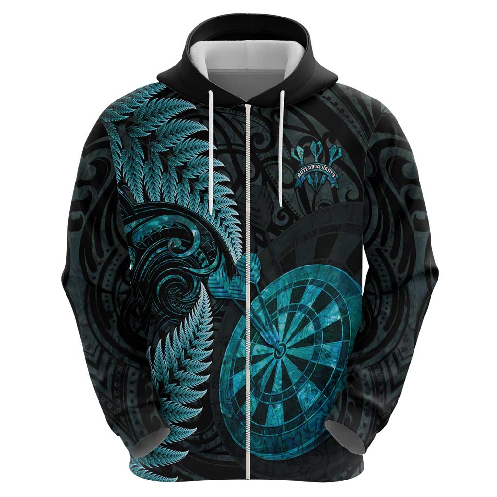 Personalised New Zealand Darts Zip Hoodie Happiness Is A Tight Threesome Maori Paua Shell LT14 - Polynesian Pride
