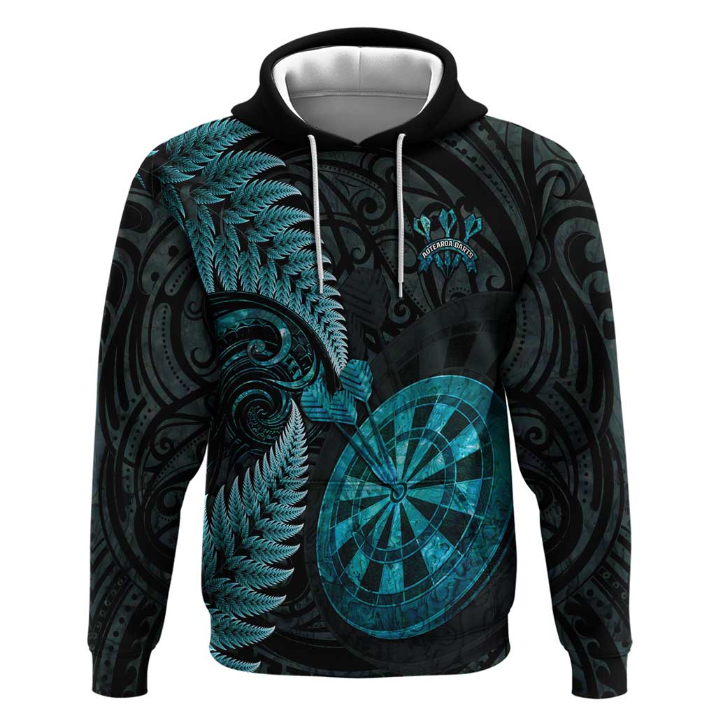 Personalised New Zealand Darts Zip Hoodie Happiness Is A Tight Threesome Maori Paua Shell LT14 Pullover Hoodie Turquoise - Polynesian Pride