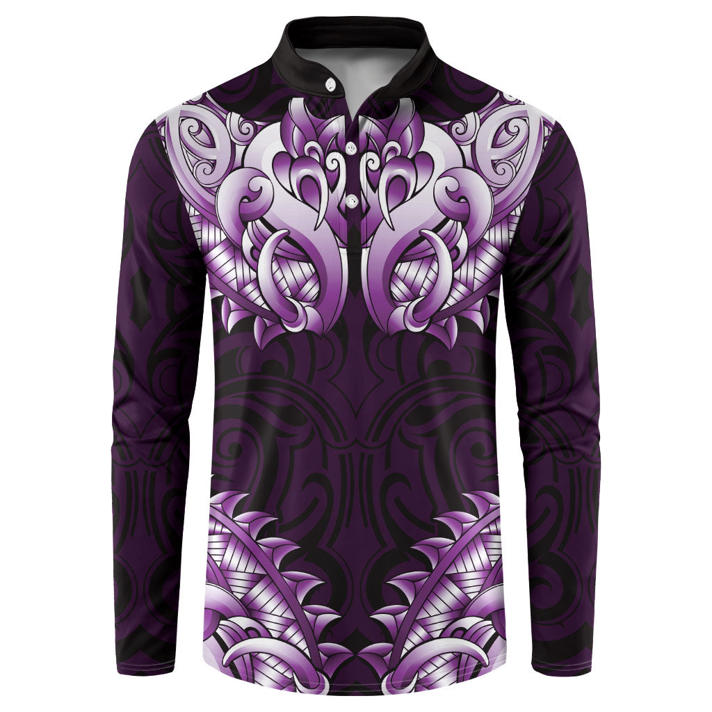 New Zealand Ta Moko Button Sweatshirt Aotearoa Maori Chest Tattoo Purple LT14 Purple - Polynesian Pride