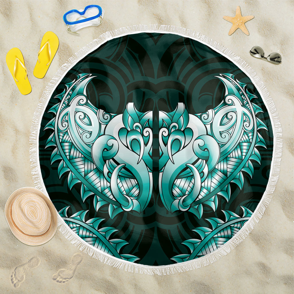New Zealand Ta Moko Beach Blanket Aotearoa Maori Chest Tattoo Turquoise LT14 One Size 150cm Turquoise - Polynesian Pride
