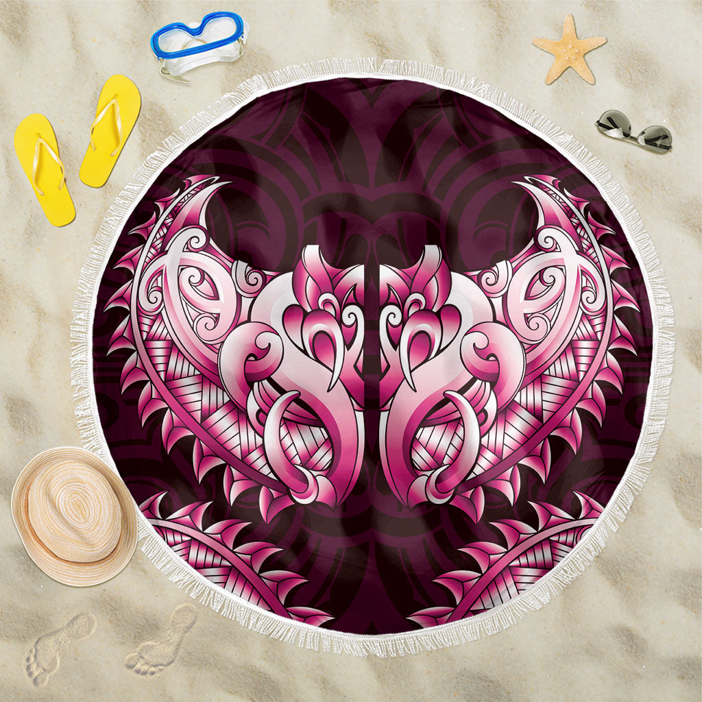 New Zealand Ta Moko Beach Blanket Aotearoa Maori Chest Tattoo Pink LT14 One Size 150cm Pink - Polynesian Pride