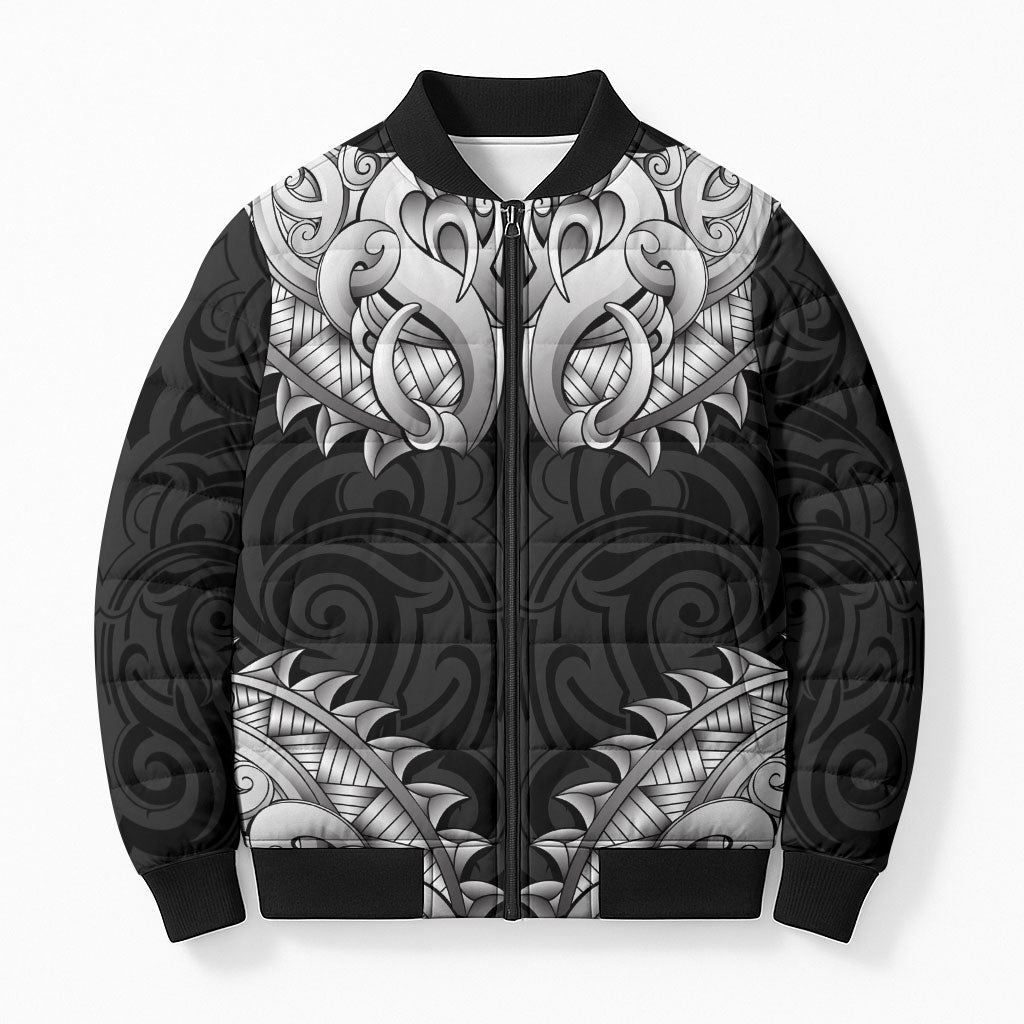New Zealand Ta Moko Bomber Puffer Jacket Aotearoa Maori Chest Tattoo Black LT14 Unisex Black - Polynesian Pride