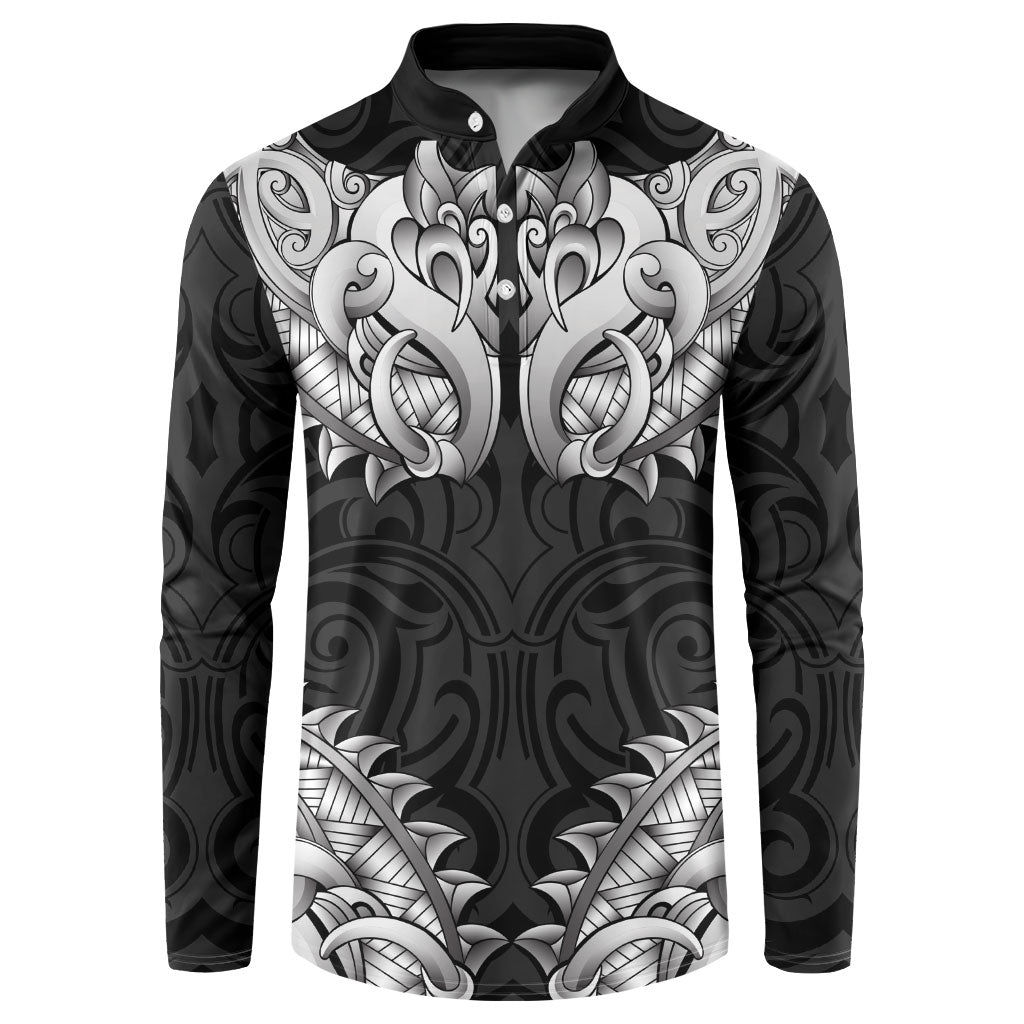New Zealand Ta Moko Button Sweatshirt Aotearoa Maori Chest Tattoo Black LT14 Black - Polynesian Pride