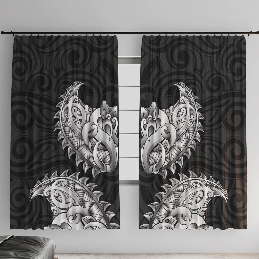 New Zealand Ta Moko Window Curtain Aotearoa Maori Chest Tattoo Black LT14 With Hooks Black - Polynesian Pride