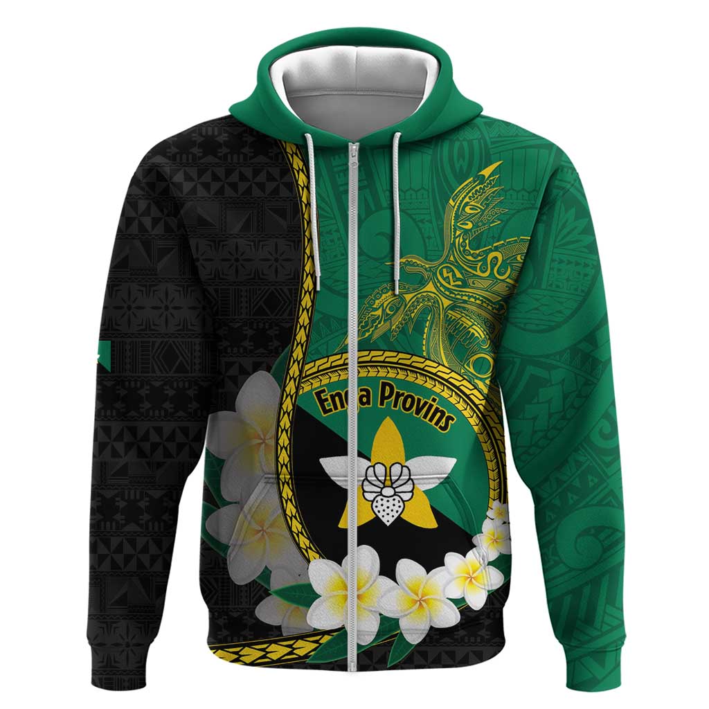 Personalised PNG Enga Provins Hoodie Papua New Guinea Plumeria Melanesian Pattern LT14 Zip Hoodie Black - Polynesian Pride