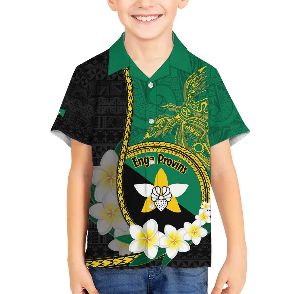 Personalised PNG Enga Provins Kid Hawaiian Shirt Papua New Guinea Plumeria Melanesian Pattern LT14 Kid Black - Polynesian Pride