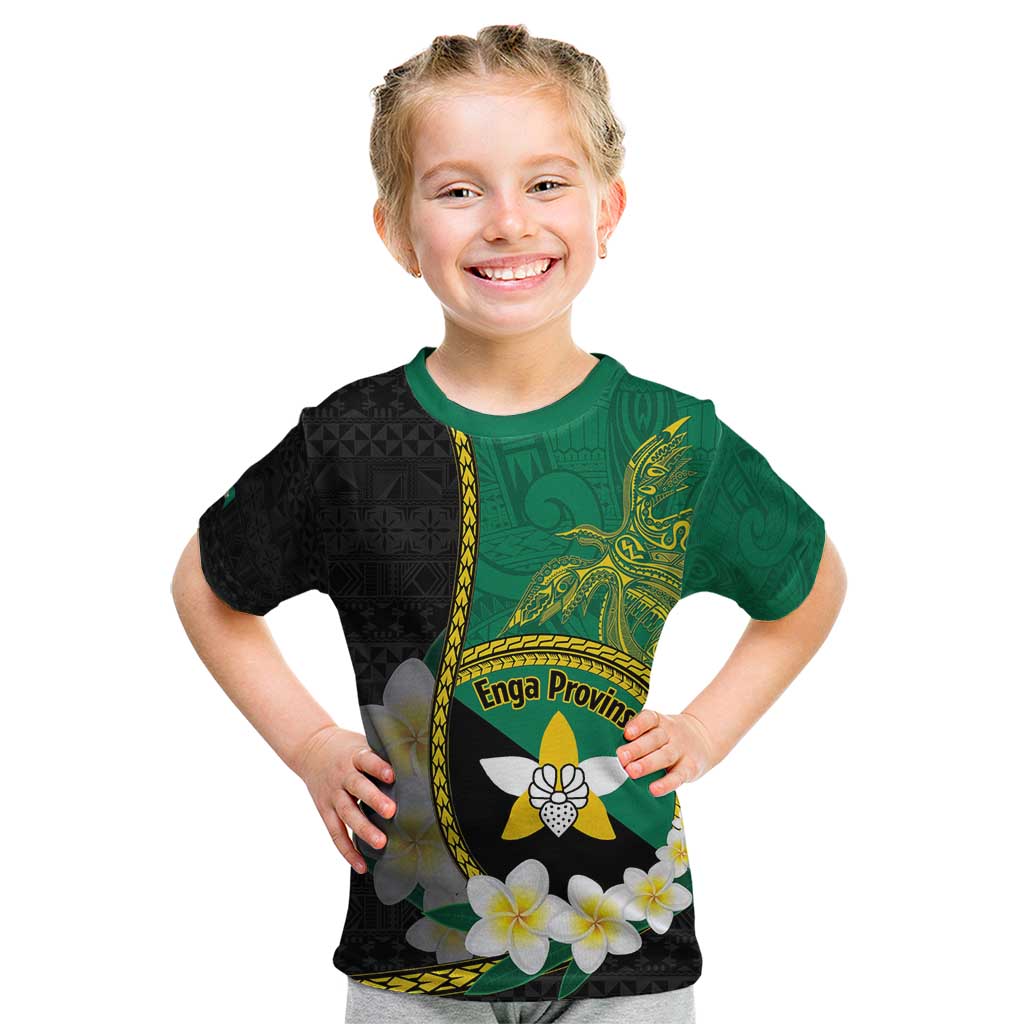Personalised PNG Enga Provins Kid T Shirt Papua New Guinea Plumeria Melanesian Pattern LT14 Black - Polynesian Pride