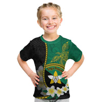 Personalised PNG Enga Provins Kid T Shirt Papua New Guinea Plumeria Melanesian Pattern LT14 Black - Polynesian Pride