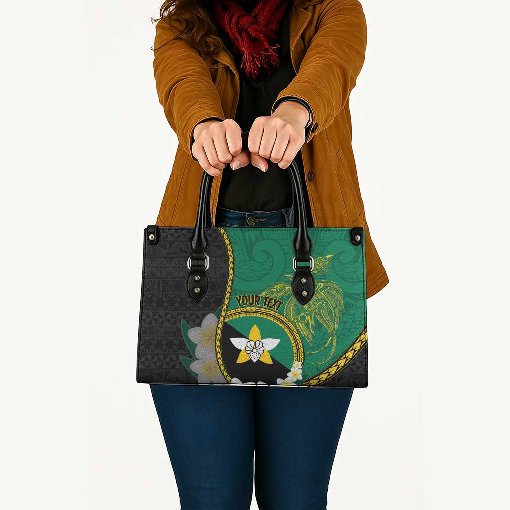 Personalised PNG Enga Provins Leather Bag Papua New Guinea Plumeria Melanesian Pattern LT14 Black - Polynesian Pride