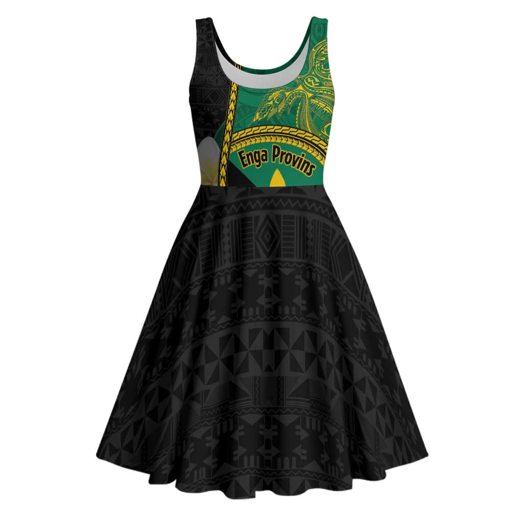 Personalised PNG Enga Provins Midi Dress Papua New Guinea Plumeria Melanesian Pattern LT14 Black - Polynesian Pride
