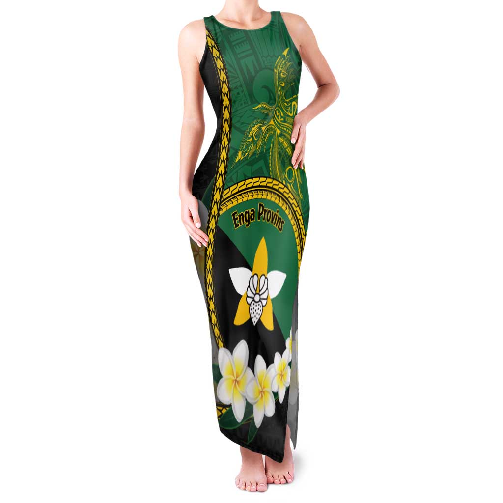 Personalised PNG Enga Provins Tank Maxi Dress Papua New Guinea Plumeria Melanesian Pattern LT14 Women Black - Polynesian Pride