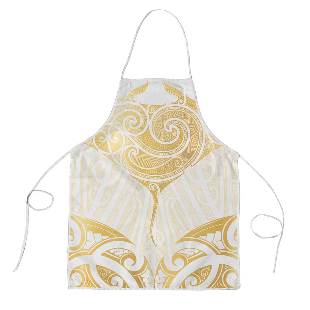 Gold White New Zealand Manta Ray Apron Aotearoa Maori Haehae LT14 White - Polynesian Pride