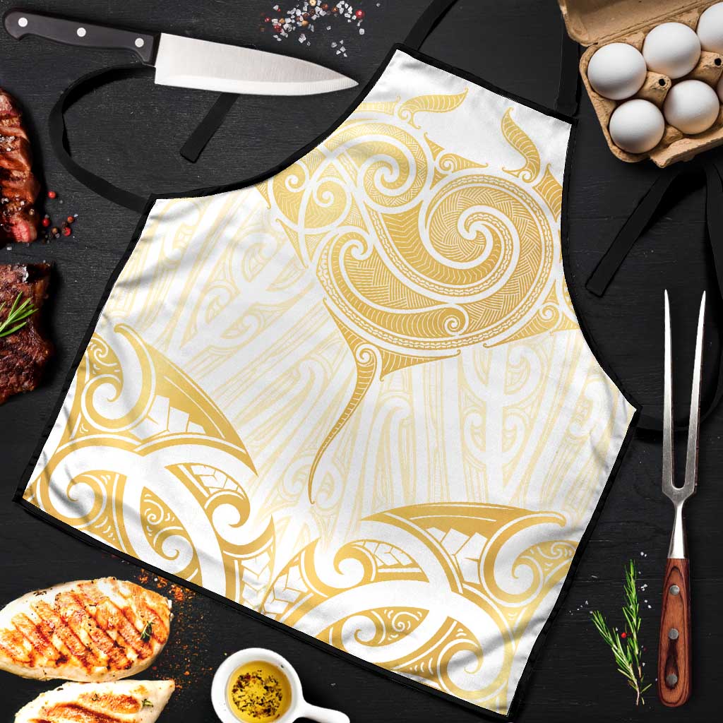 Gold White New Zealand Manta Ray Apron Aotearoa Maori Haehae LT14 White - Polynesian Pride