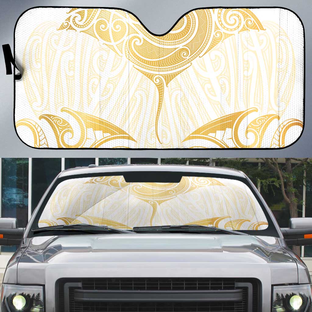Gold White New Zealand Manta Ray Auto Sun Shade Aotearoa Maori Haehae LT14 White - Polynesian Pride