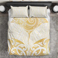 Gold White New Zealand Manta Ray Bedding Set Aotearoa Maori Haehae LT14 White - Polynesian Pride