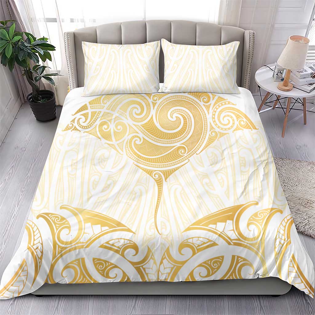 Gold White New Zealand Manta Ray Bedding Set Aotearoa Maori Haehae LT14 - Polynesian Pride