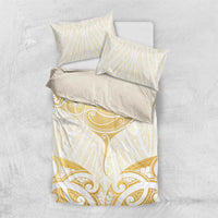 Gold White New Zealand Manta Ray Bedding Set Aotearoa Maori Haehae LT14 US Twin 172cm x 218cm White - Polynesian Pride