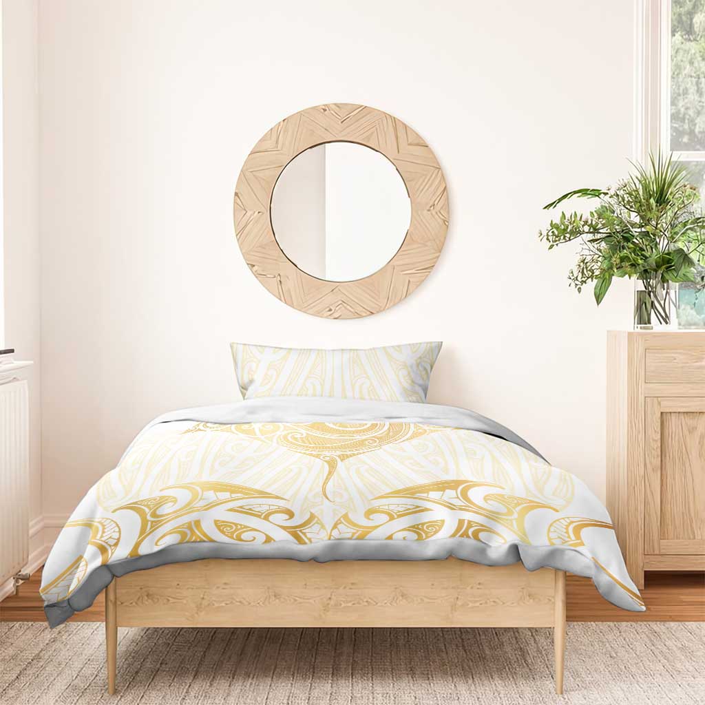 Gold White New Zealand Manta Ray Bedding Set Aotearoa Maori Haehae LT14 - Polynesian Pride