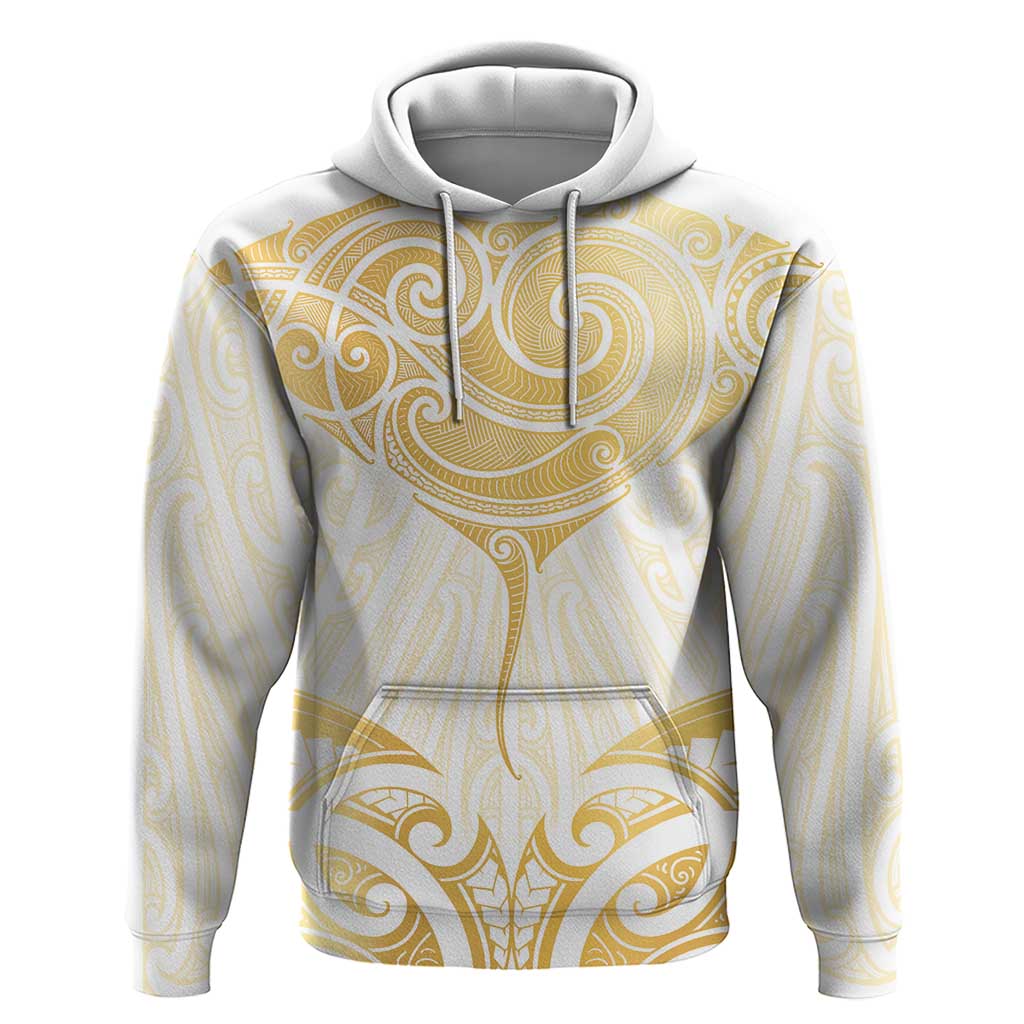 Gold White New Zealand Manta Ray Hoodie Aotearoa Maori Haehae LT14 Pullover Hoodie White - Polynesian Pride