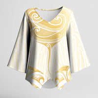 Gold White New Zealand Manta Ray Kimono Sleeve Blouse Aotearoa Maori Haehae LT14 Female White - Polynesian Pride