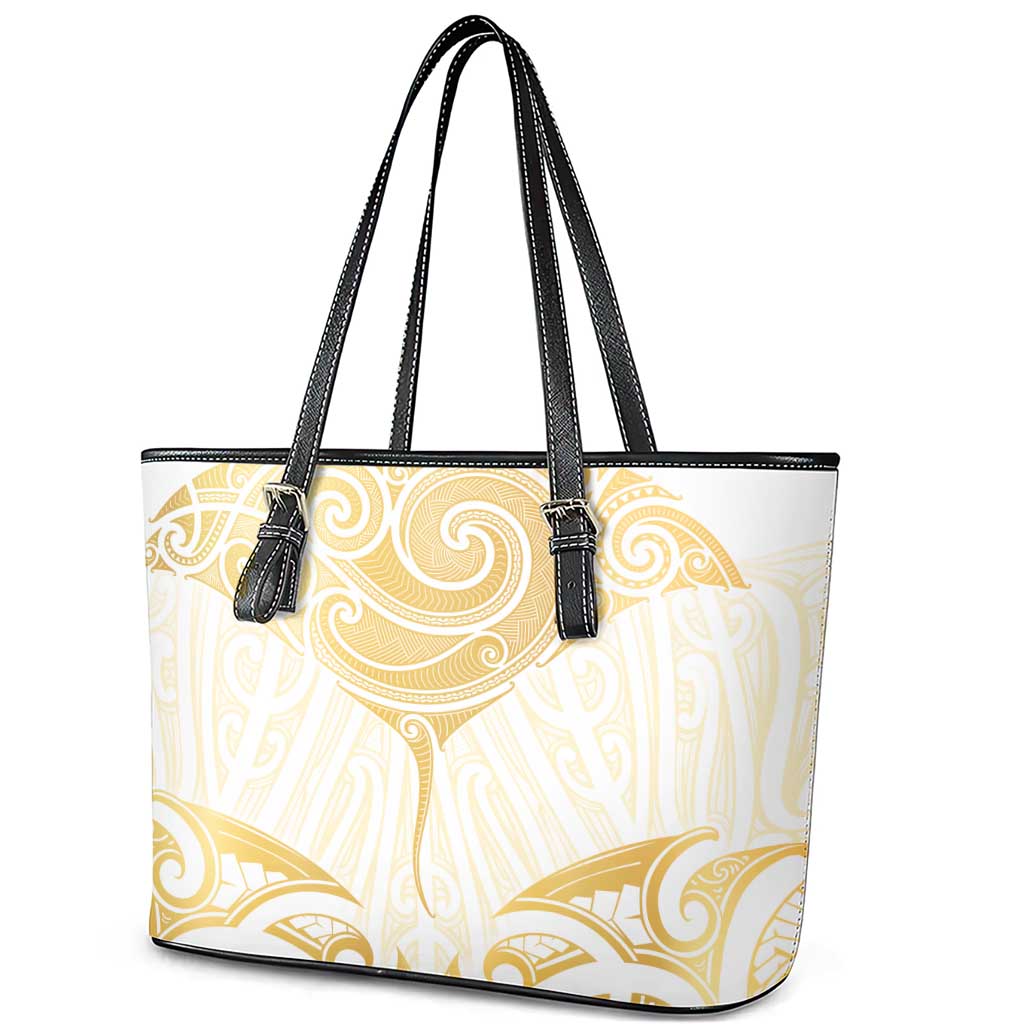 Gold White New Zealand Manta Ray Leather Tote Bag Aotearoa Maori Haehae LT14 - Polynesian Pride