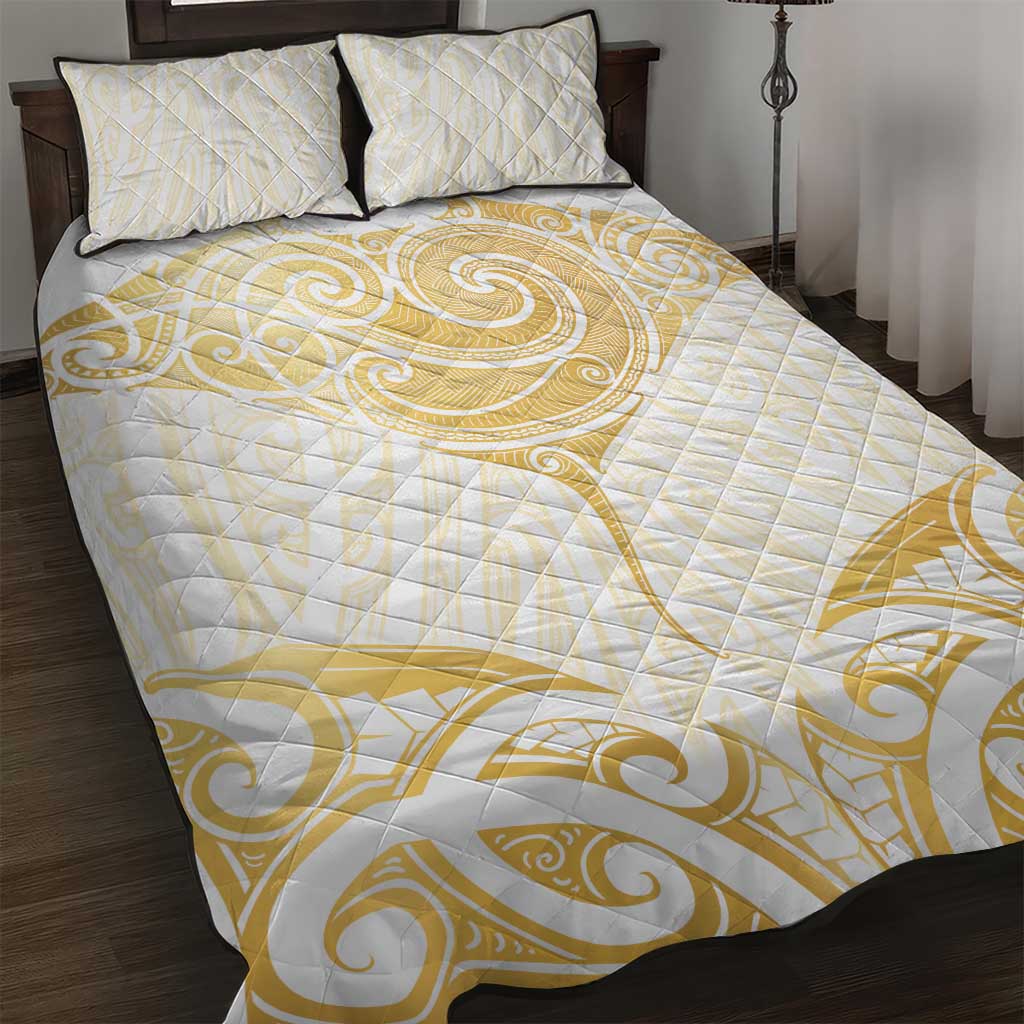 Gold White New Zealand Manta Ray Quilt Bed Set Aotearoa Maori Haehae LT14 White - Polynesian Pride