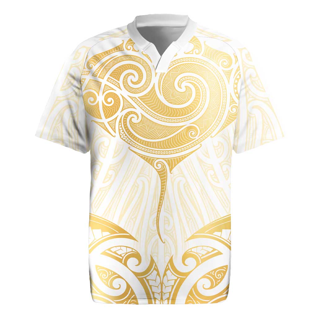 Gold White New Zealand Manta Ray Rugby Jersey Aotearoa Maori Haehae LT14 White - Polynesian Pride