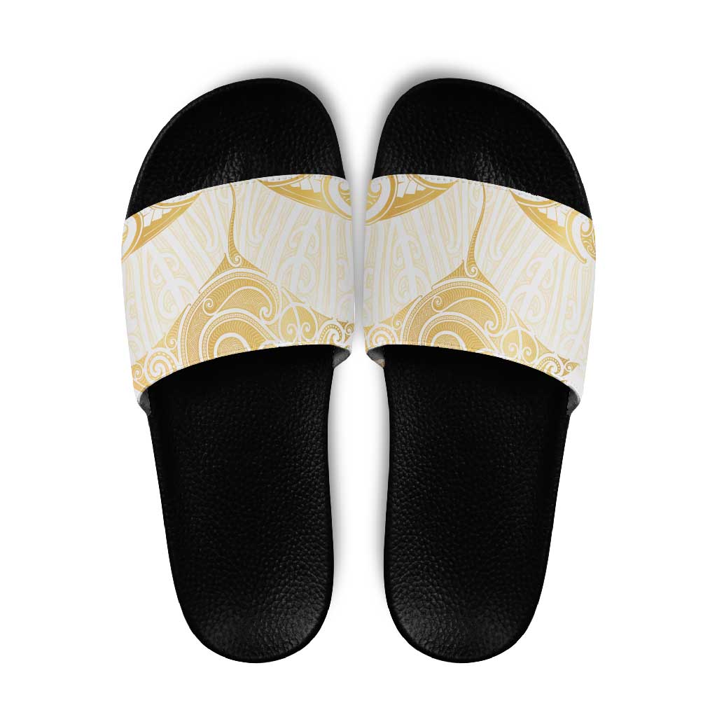 Gold White New Zealand Manta Ray Slide Sandals Aotearoa Maori Haehae LT14 White - Polynesian Pride