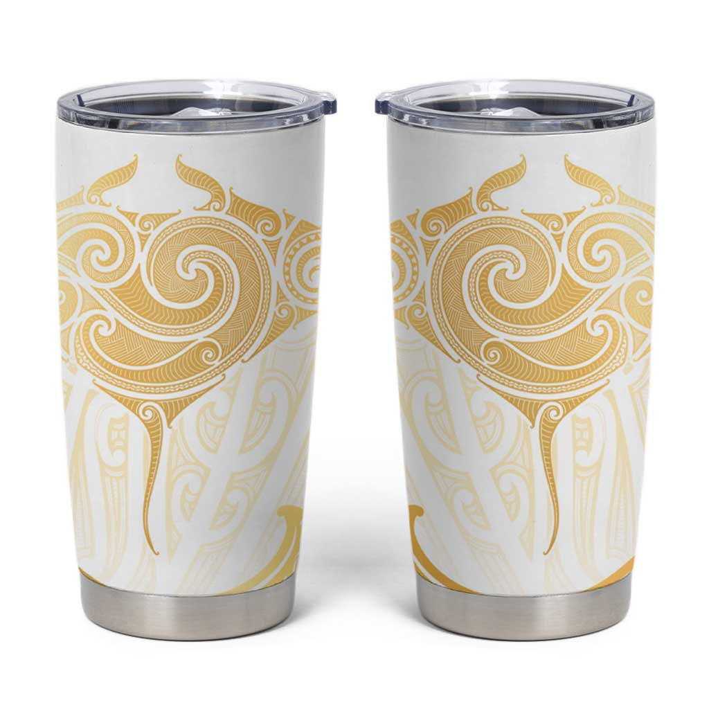Gold White New Zealand Manta Ray Tumbler Cup Aotearoa Maori Haehae LT14 White - Polynesian Pride