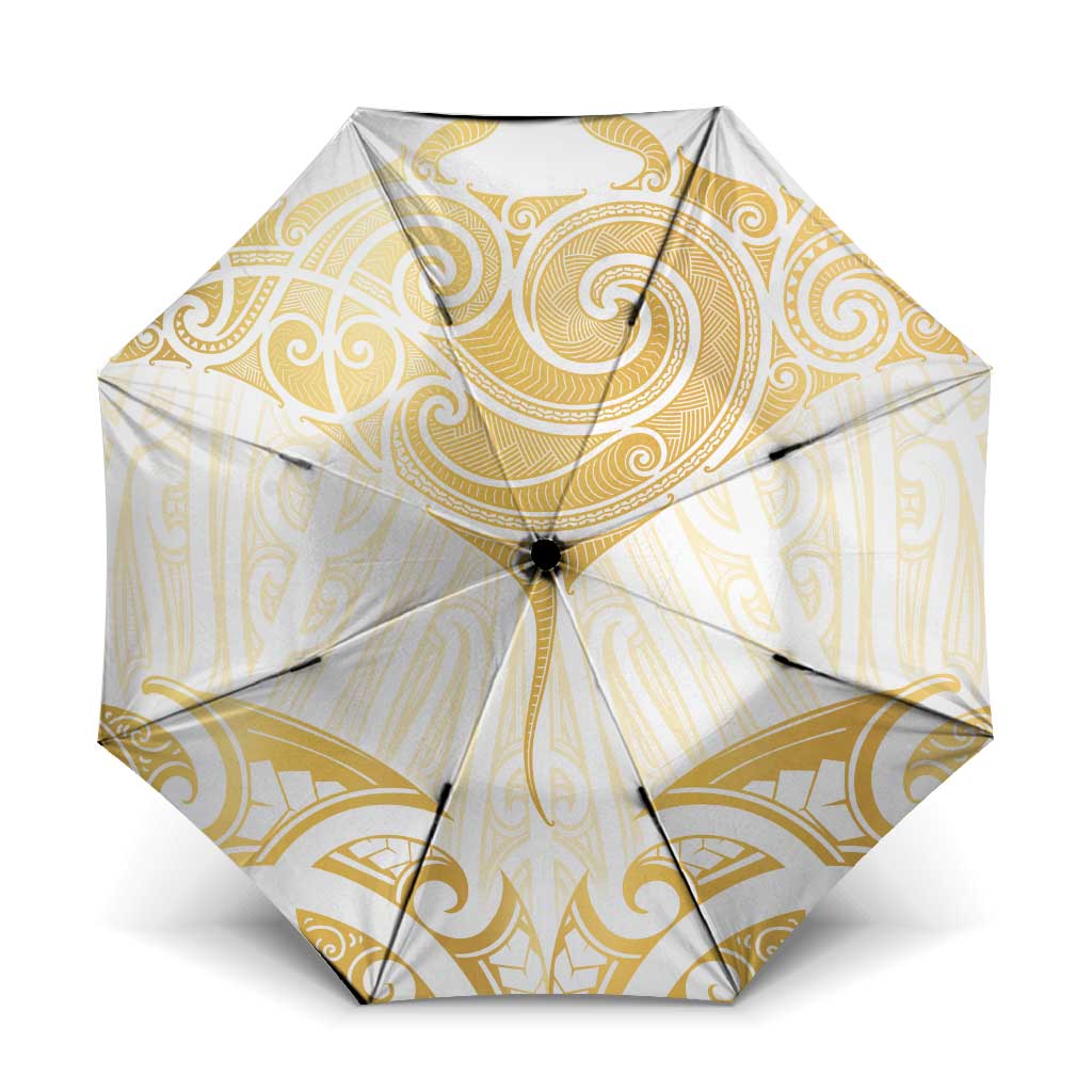 Gold White New Zealand Manta Ray Umbrella Aotearoa Maori Haehae LT14 One Size Folded 11.42 inch Opened Diameter 37.4 inch White - Polynesian Pride